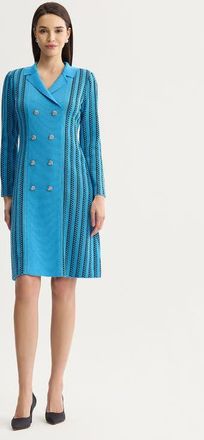 Ming Wang A-Line Faux Double Breasted Knit Dress in Tranquil Blue at Nordstrom, Size X-Small