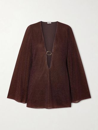 Os&eacute;ree Caftano In Maglia Stretch Metallizzata Con Decorazione Lumi&egrave;re - Marrone