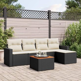 vidaXL Set De Sof&aacute;s De Jard&iacute;n 6 Piezas Y Cojines Rat&aacute;n Sint&eacute;tico Negro Vidaxl