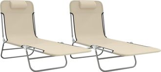 vidaXL Tumbonas Plegables 2 Uds Acero Y Textilene Color Crema Vidaxl