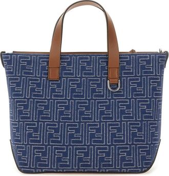 Fendi Mens Shopping Bag Ff Small Denim Cotton Handbags Hand