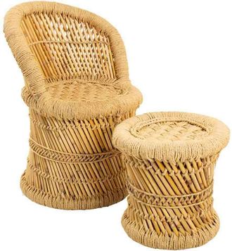 Wanderlust Deco Set 2 sill&oacute;n y taburete de bamb&uacute; y cuerda de marrones