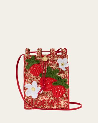 Loewe x Paulas Ibiza Strawberry Applique Raffia Pouch Bag