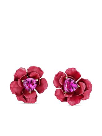 Anabela Chan 18kt gouden vermeil Rose oorclips met saffier - Rood