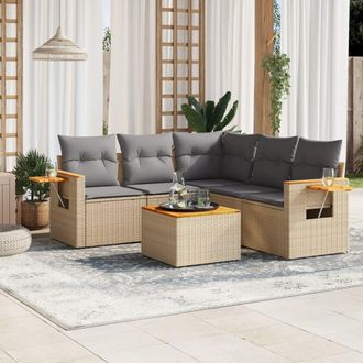 vidaXL Vidaxl - Juego De Sof&aacute;s Jard&iacute;n Con Cojines 6 Pzas Rat&aacute;n Sint&eacute;tico Beige