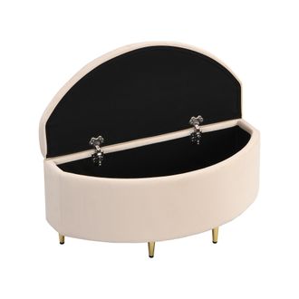 STILVORA Banco Con Arc&oacute;n De Almacenaje Con Asiento Acolchado C&oacute;modo, Dise&ntilde;o Europeo Elegante, Patas De Metal En Terciopelo Beige