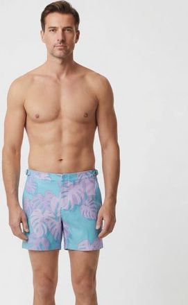 Lords of Harlech Monstera Floral Mens Tailored Swim Short in Monstera Floral Teal at Nordstrom, Size 34