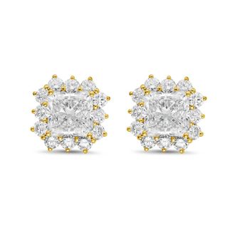 Diana M. Jewels 14kt yellow gold 9cts lab grown Radiant Cut Diamond Halo Earrings