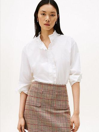 Tommy Hilfiger Ruffle Collar Poplin Relaxed Fit Shirt