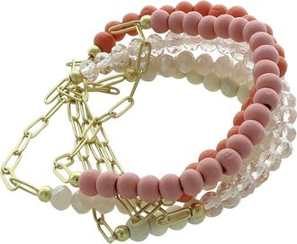 Olivia Welles Gianna Bead & Link Bracelet Set in Worn Gold /Pink at Nordstrom Rack