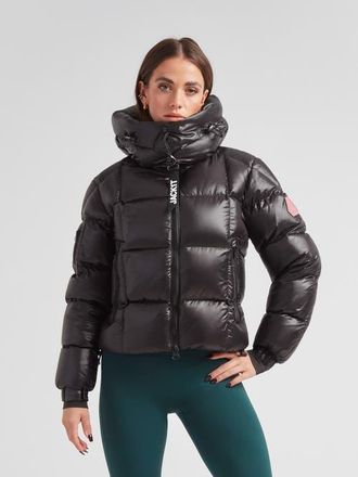 JACK1T EZ Boxed Hooded Cropped Puffer Coat in Black/stone at Nordstrom, Size X-Small