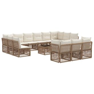 vidaXL Conjunto De Sof&aacute;s De Jard&iacute;n 14 Pcs Beige Rat&aacute;n Sint&eacute;tico Vidaxl