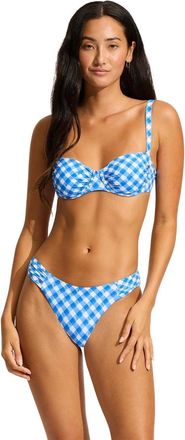 Seafolly Ciao Bella Bikini Top Womens Azure Check Ruched Underwire SGN1764