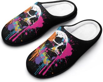 Generic Happy Halloween Grunge Skull Funny Mens Cotton Slippers Soft Non-Slip Rubber Sole House Slipper Indoor Outdoor