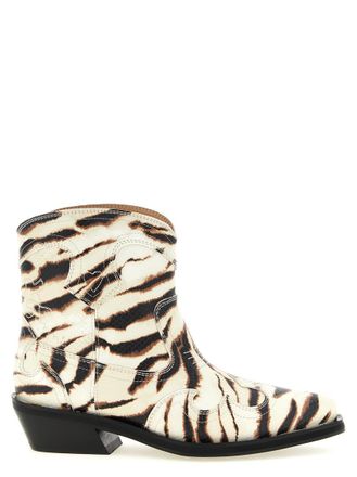Ganni Beige Animal Print Boots