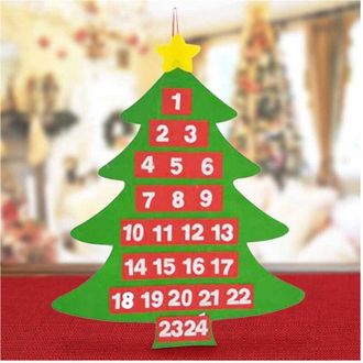 Trade Shop Trade Shop - Calendario Avvento Albero Di Natale Feltro Con Tasche Decorazioni Natalizie 54cm