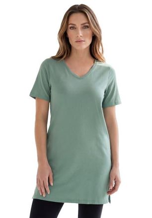 Roaman's Plus Size Ultimate Cotton V-Neck Short Sleeve Tunic in Cool Sage at Nordstrom, Size Medium