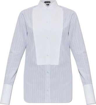 Tom Ford Camisa de esmoquin de algod&oacute;n a rayas - Blouses & Shirts - Mujer - Azul - 2XS