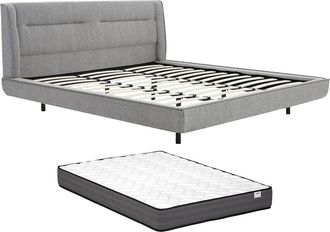 Vente-Unique Cama 180 x 200 cm - Tejido boucl&eacute; - Gris + Colch&oacute;n - ISYDE