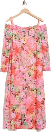 OLEG CASSINI Floral Long Sleeve Stretch Lace Dress in Pink Multi at Nordstrom Rack, Size 3 X