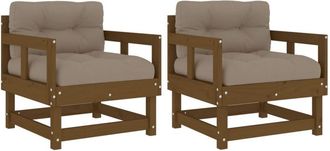 vidaXL Garden Chairs with Cushions 2 pcs Honey Brown Solid Wood Pine Vidaxl