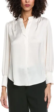 Anne Klein Petite V-Neck Pleat Front Blouse