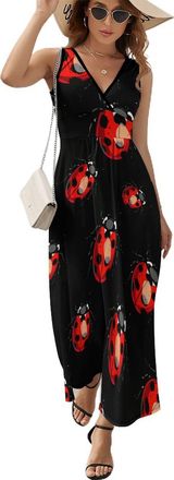 Generic Ladybug Womens Sleeveless Dress Casual V-Neck Maxi Dress Sundress L