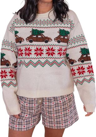 Wishlist Christmas Tree Car Fair Isle Sweater In Ivory Combo