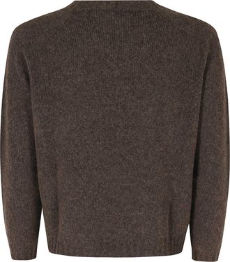 Roberto Collina Crew-neck 3/4-Sleeve Sweater in Rich Brown with Ribbed Cuffs
