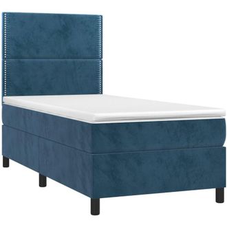 vidaXL Cama Box Spring Colch&oacute;n Y Led Terciopelo Azul Oscuro 80x200 Cm Vidaxl
