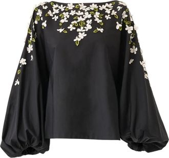 Carolina Herrera floral-embroidered boat-neck blouse - Black