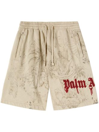 Palm Angels graphic-print cotton shorts - Neutrals