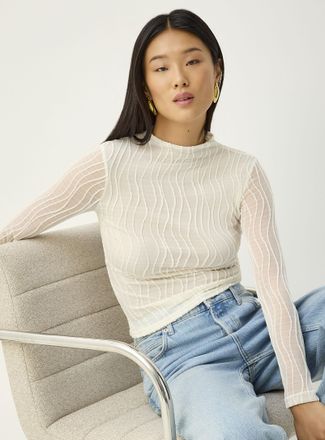 Icone Womens Fitted textured-wave mock-neck T-shirt