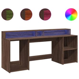 Berkfield Home Desk with LED Lights Brown Oak 200x55x91 cm Engineered Wood | Size: 200 x 55 x 91 cm