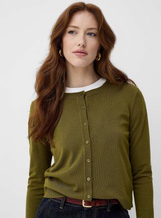 Contemporaine Womens Fine-knit crew-neck Cardigan Sweater