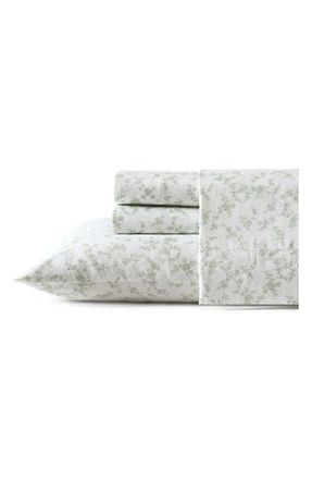 Laura Ashley Fiona Floral 300 Thread Count Cotton Percale Sheet Set in Pastel Green at Nordstrom Rack, Size Queen