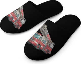 Generic Fire Truck Mens Slippers Warm Non-Slip Houes Shose Spa Slipper for Home Bedroom