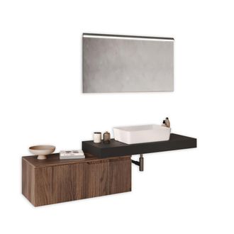 Aquadesign Mueble de ba&ntilde;o 4 piezas en mdf antracita/roble oscuro