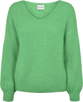 Americandreams Milana LS Alpaca Pullover - Dames - V-hals truien - Groen - L - Wol - Truien & Vesten