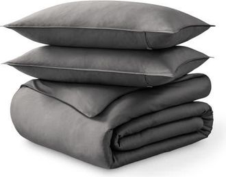 Bare Home 400 Thread Count Organic Cotton Sateen Duvet Cover and Sham Set in Grey at Nordstrom, Size Queen