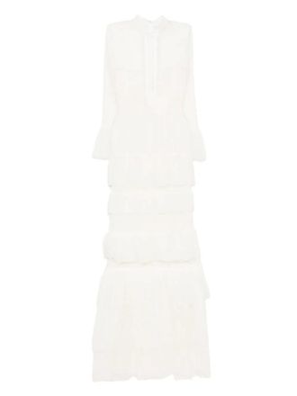 Saiid Kobeisy lace ruffled long dress - White