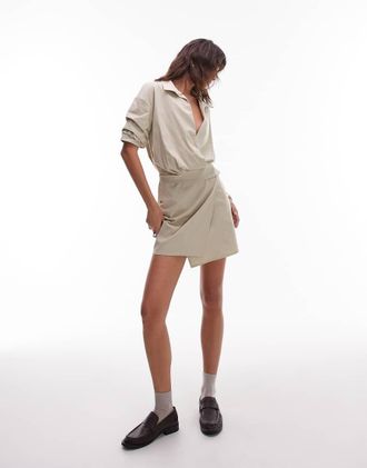 Asos Vestito camicia corto drappeggiato color avena-Neutro