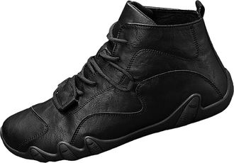 Generic Mens Leather Boots UK, Walking Boot Lace Up Sneakers Slip-Resistant Flats Shoes Retro Fashion Casual Trainers High Top Trekking Shoe Breathable Sports