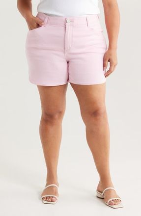 Wit & Wisdom Skyrise High Waist Dolphin Hem Denim Shorts in Frosty Orchid at Nordstrom, Size 14W