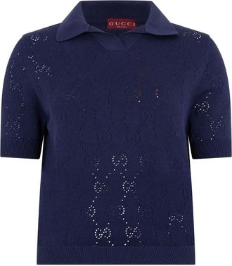 Gucci Polo Shirts, female, Blue, Size: M Cotton Polo Monogram