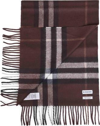 Burberry Womens Scarf Cashmere Check Treacle Brown Scarfs