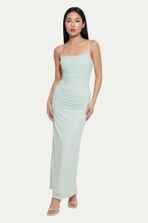 Misspap Premium Tulle Lace Trim Maxi Dress in Mint at Nordstrom, Size 12