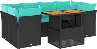 vidaXL Set De Sof&aacute;s De Jard&iacute;n 7 Pzas Con Cojines Rat&aacute;n Sint&eacute;tico Negro Vidaxl