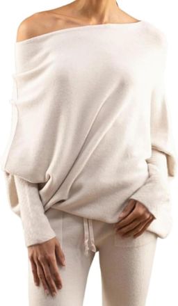 Generic Draped Jumper Oversized Sweaters Off The Shoulder Boat Neck Wrap Tunic Tops Fall Fashion Pullover Sweaters (Apricot,One Size)