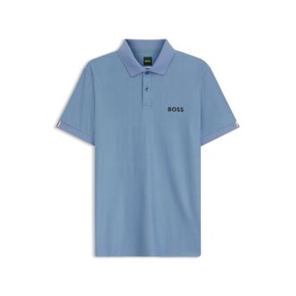 BOSS Active Stripe-jersey slim-fit polo shirt with four-way stretch